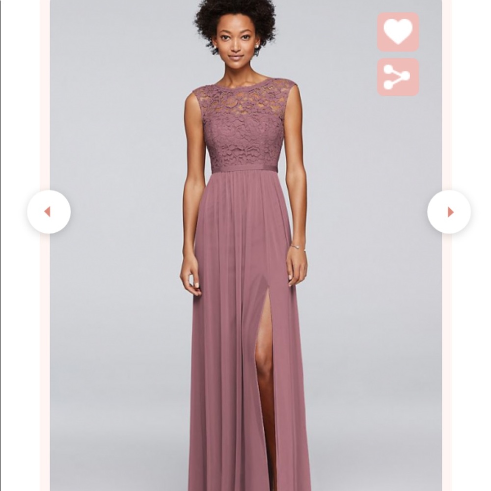 David’s Bridal-Lace-Chiffon-Mauve-Bridesmaid dress